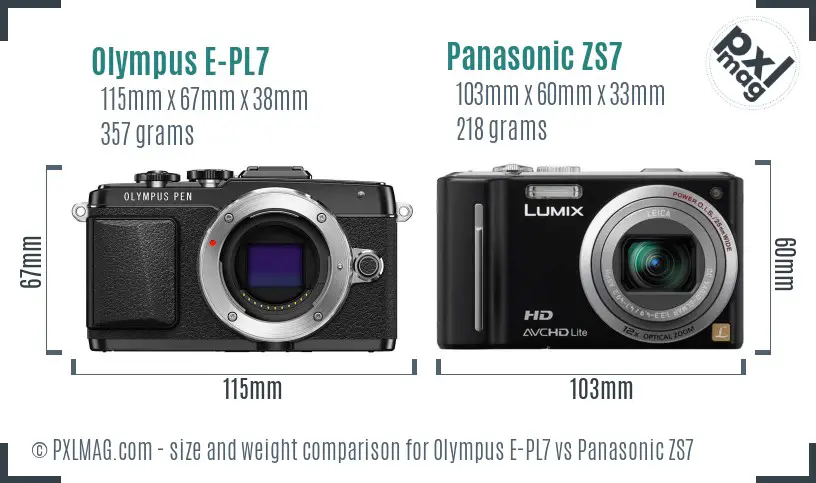 Olympus E-PL7 vs Panasonic ZS7 size comparison