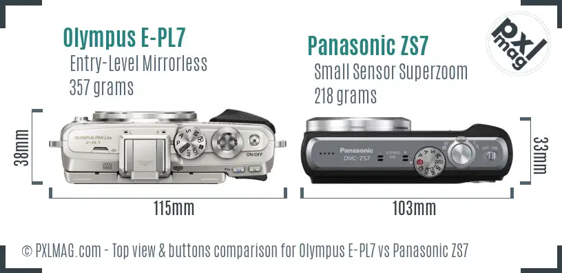 Olympus E-PL7 vs Panasonic ZS7 top view buttons comparison