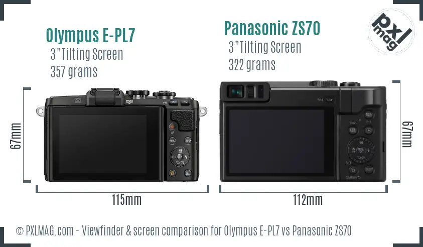 Olympus E-PL7 vs Panasonic ZS70 Screen and Viewfinder comparison