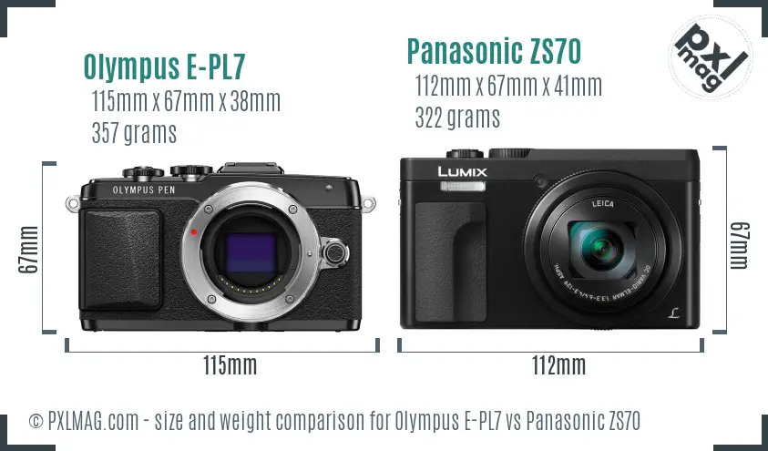 Olympus E-PL7 vs Panasonic ZS70 size comparison