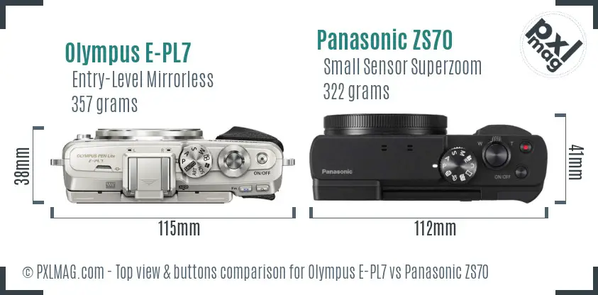 Olympus E-PL7 vs Panasonic ZS70 top view buttons comparison