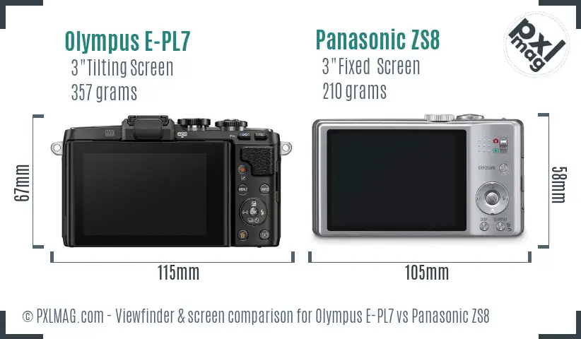 Olympus E-PL7 vs Panasonic ZS8 Screen and Viewfinder comparison