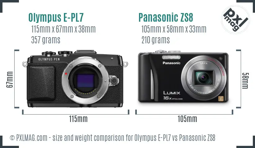 Olympus E-PL7 vs Panasonic ZS8 size comparison
