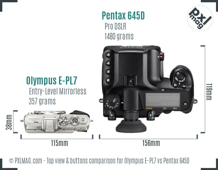 Olympus E-PL7 vs Pentax 645D top view buttons comparison