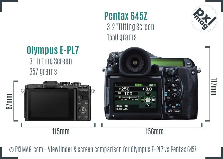 Olympus E-PL7 vs Pentax 645Z Screen and Viewfinder comparison