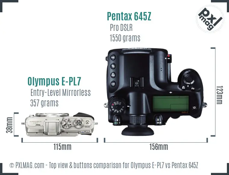 Olympus E-PL7 vs Pentax 645Z top view buttons comparison