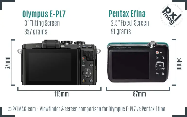 Olympus E-PL7 vs Pentax Efina Screen and Viewfinder comparison