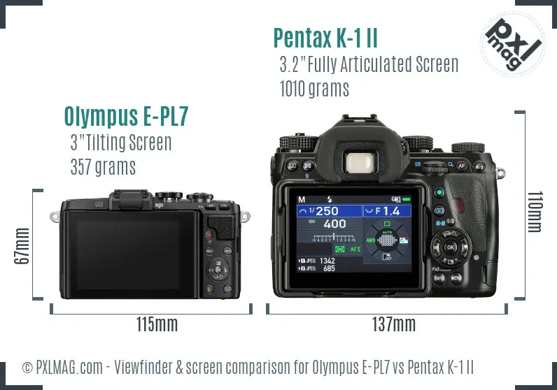 Olympus E-PL7 vs Pentax K-1 II Screen and Viewfinder comparison