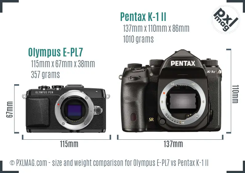 Olympus E-PL7 vs Pentax K-1 II size comparison