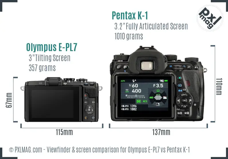 Olympus E-PL7 vs Pentax K-1 Screen and Viewfinder comparison