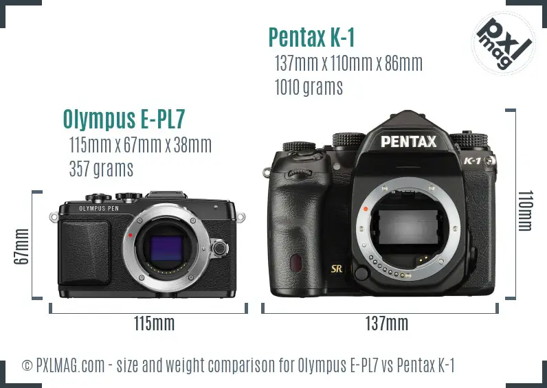 Olympus E-PL7 vs Pentax K-1 size comparison