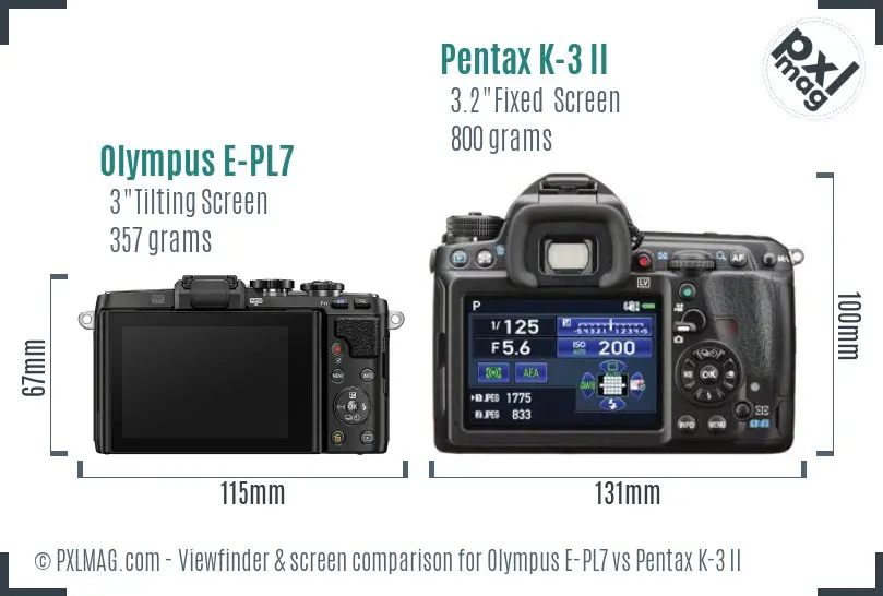 Olympus E-PL7 vs Pentax K-3 II Screen and Viewfinder comparison