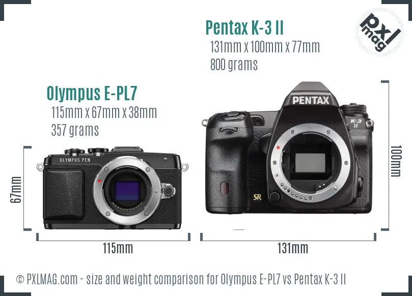 Olympus E-PL7 vs Pentax K-3 II size comparison