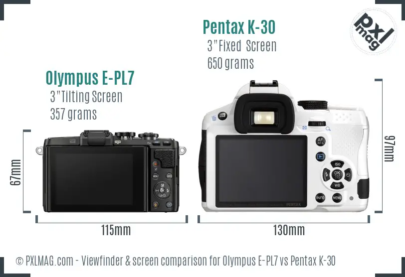 Olympus E-PL7 vs Pentax K-30 Screen and Viewfinder comparison