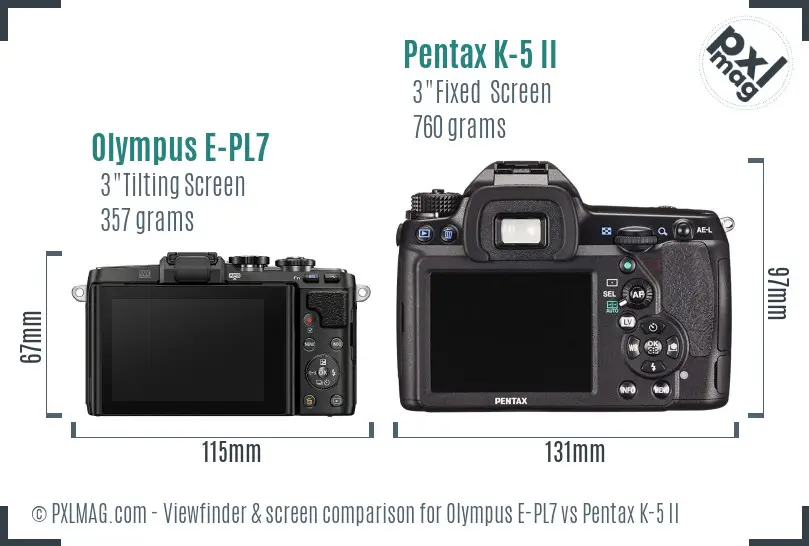 Olympus E-PL7 vs Pentax K-5 II Screen and Viewfinder comparison