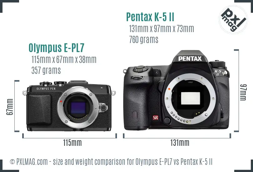 Olympus E-PL7 vs Pentax K-5 II size comparison