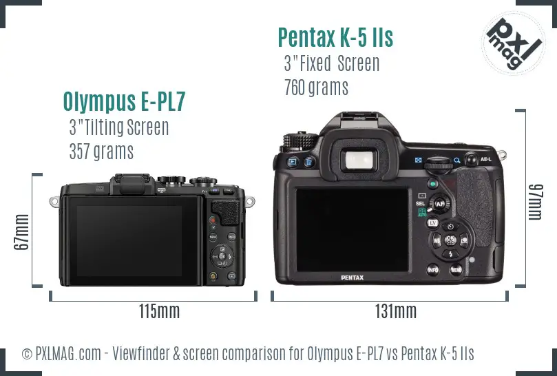 Olympus E-PL7 vs Pentax K-5 IIs Screen and Viewfinder comparison