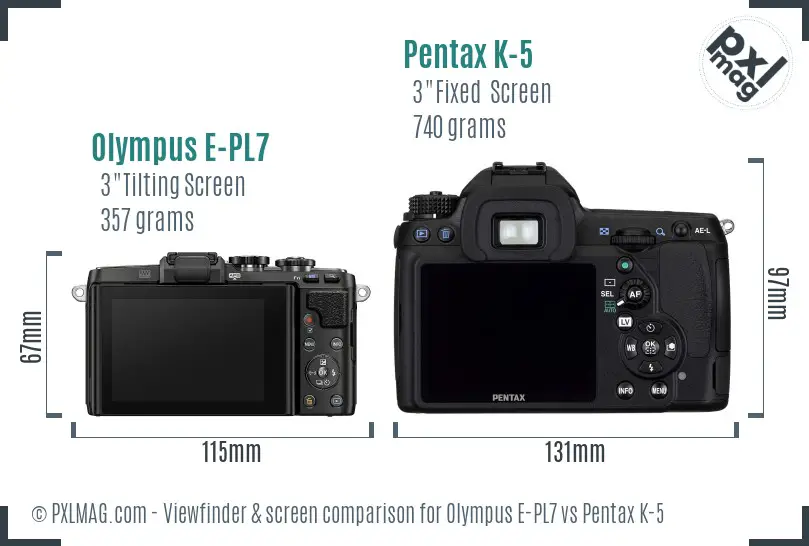 Olympus E-PL7 vs Pentax K-5 Screen and Viewfinder comparison