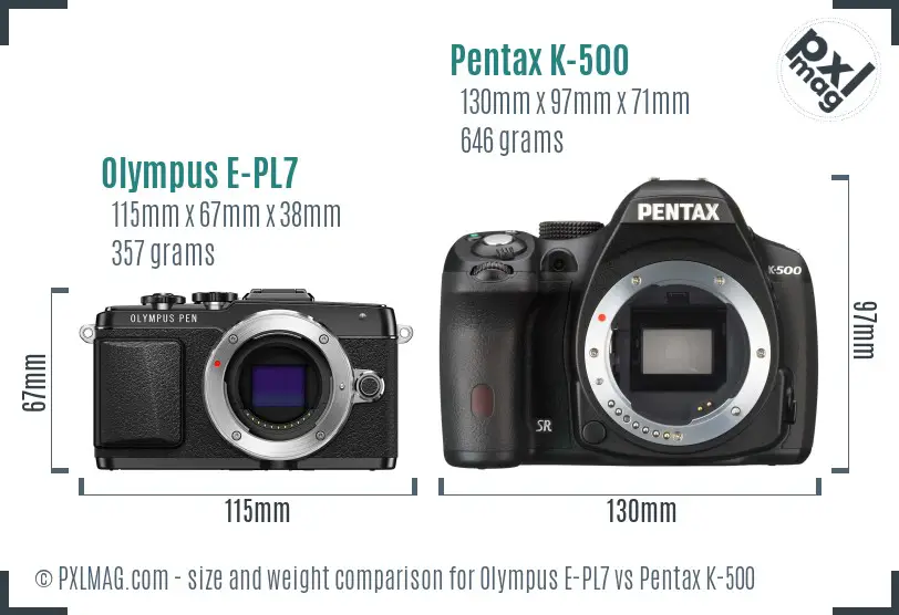 Olympus E-PL7 vs Pentax K-500 size comparison