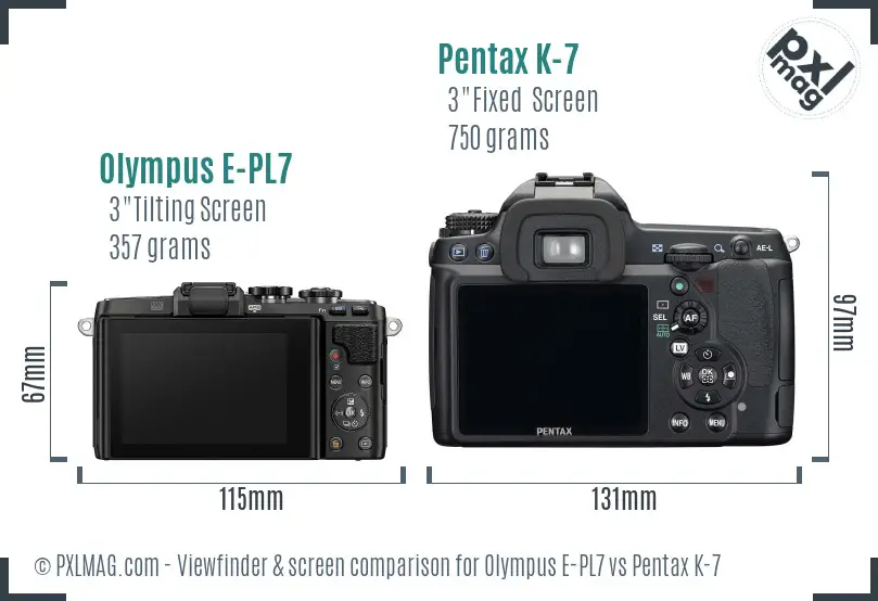 Olympus E-PL7 vs Pentax K-7 Screen and Viewfinder comparison