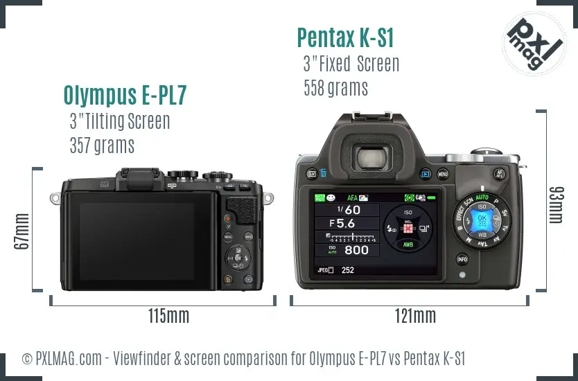 Olympus E-PL7 vs Pentax K-S1 Screen and Viewfinder comparison