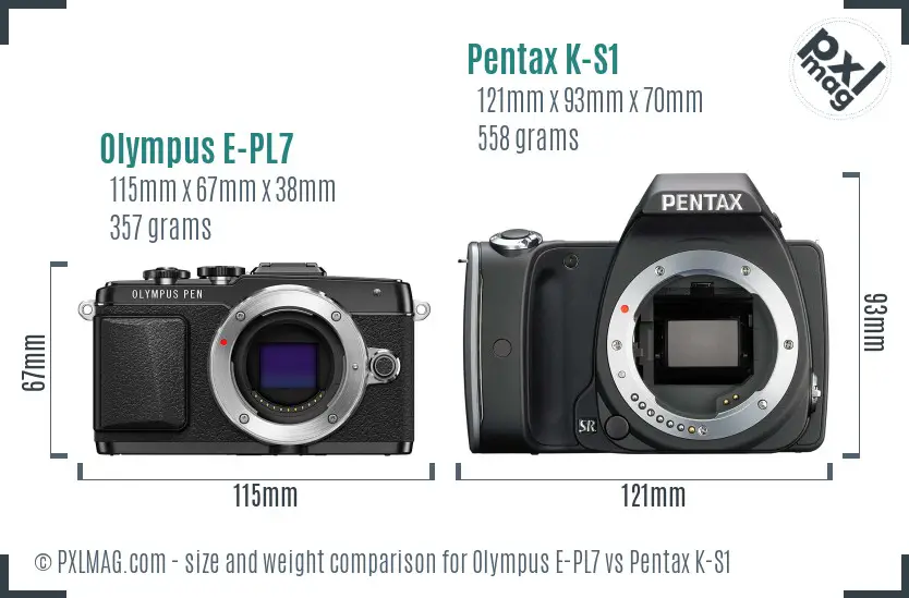 Olympus E-PL7 vs Pentax K-S1 size comparison