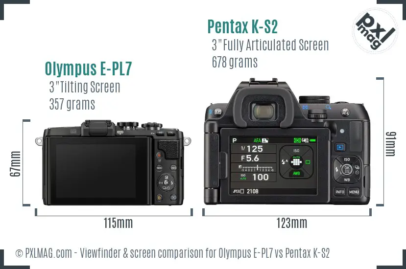 Olympus E-PL7 vs Pentax K-S2 Screen and Viewfinder comparison