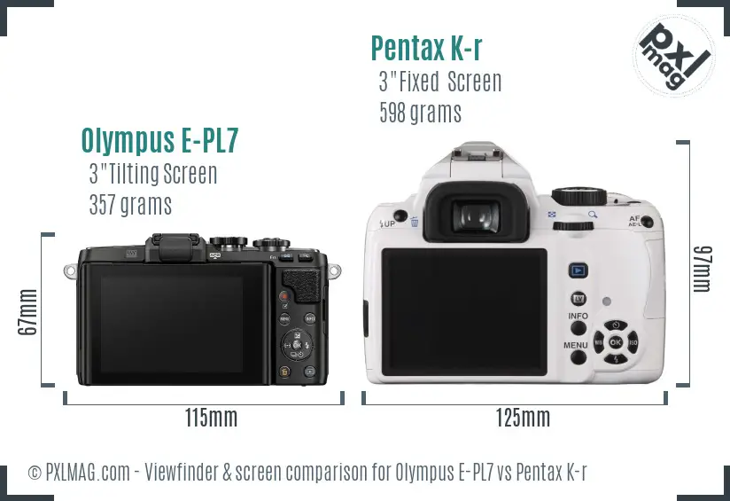 Olympus E-PL7 vs Pentax K-r Screen and Viewfinder comparison
