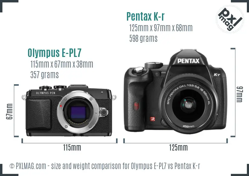 Olympus E-PL7 vs Pentax K-r size comparison