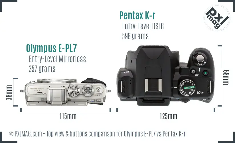 Olympus E-PL7 vs Pentax K-r top view buttons comparison