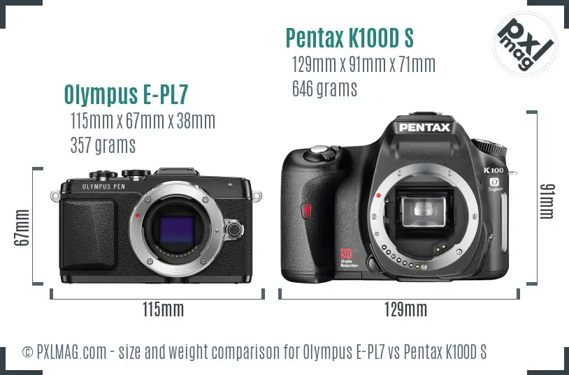 Olympus E-PL7 vs Pentax K100D S size comparison