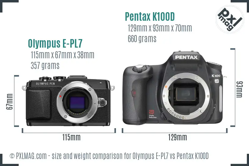 Olympus E-PL7 vs Pentax K100D size comparison