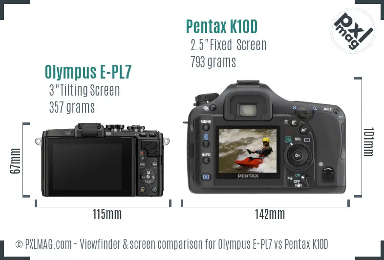 Olympus E-PL7 vs Pentax K10D Screen and Viewfinder comparison