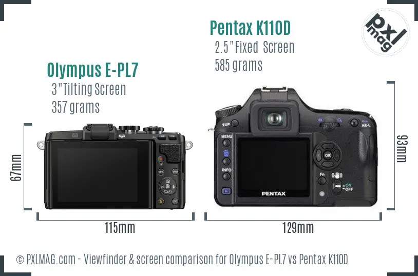 Olympus E-PL7 vs Pentax K110D Screen and Viewfinder comparison
