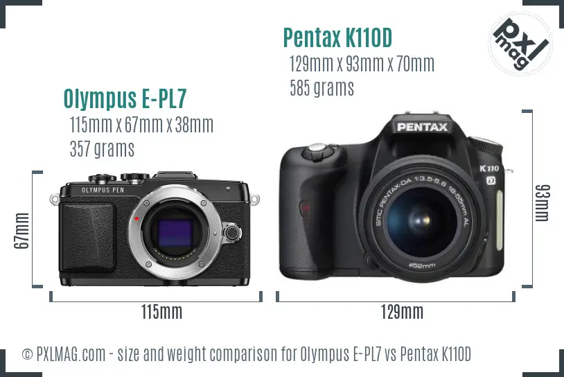 Olympus E-PL7 vs Pentax K110D size comparison