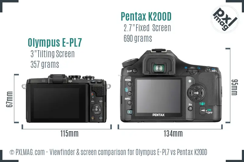 Olympus E-PL7 vs Pentax K200D Screen and Viewfinder comparison