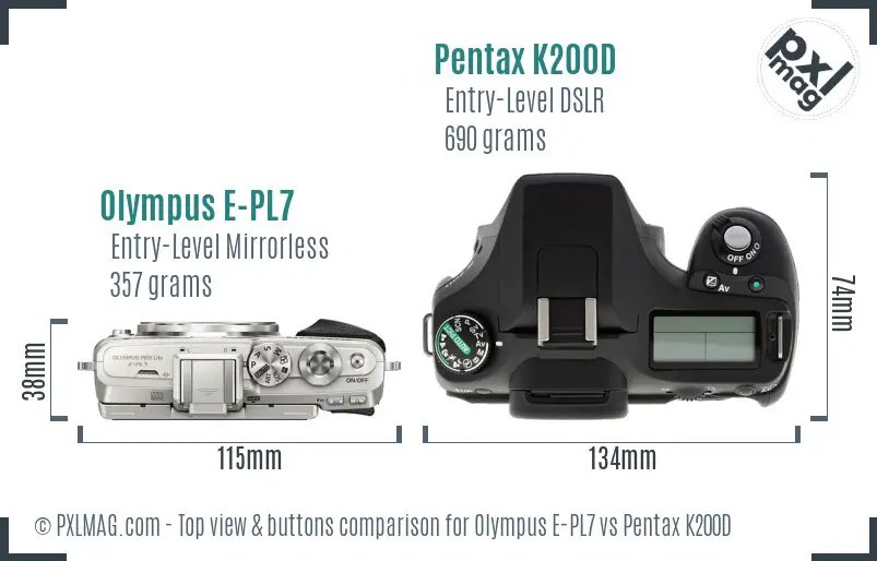 Olympus E-PL7 vs Pentax K200D top view buttons comparison