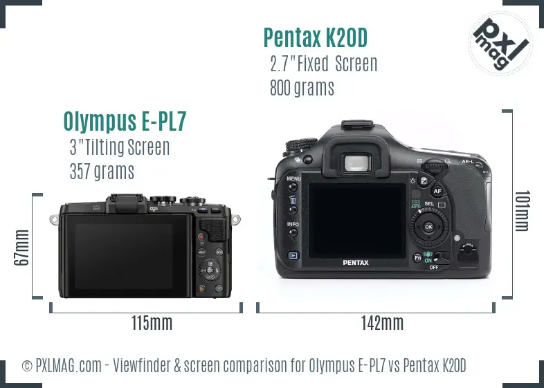 Olympus E-PL7 vs Pentax K20D Screen and Viewfinder comparison