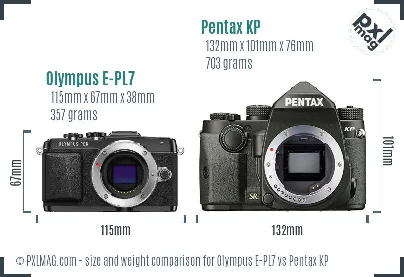 Olympus E-PL7 vs Pentax KP size comparison