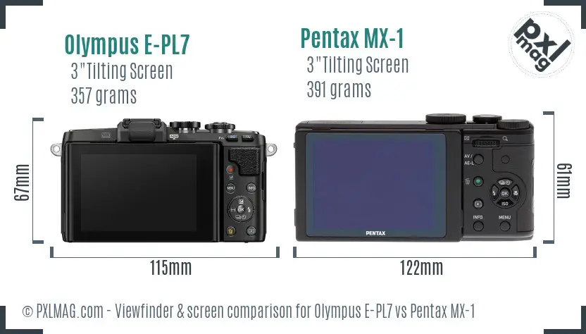 Olympus E-PL7 vs Pentax MX-1 Screen and Viewfinder comparison