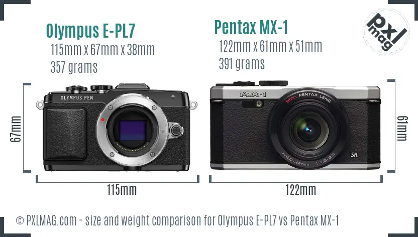 Olympus E-PL7 vs Pentax MX-1 size comparison