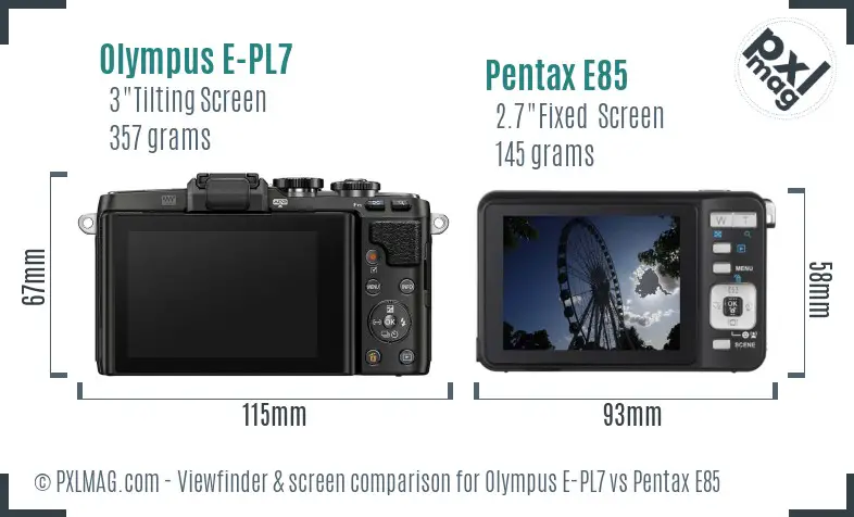 Olympus E-PL7 vs Pentax E85 Screen and Viewfinder comparison