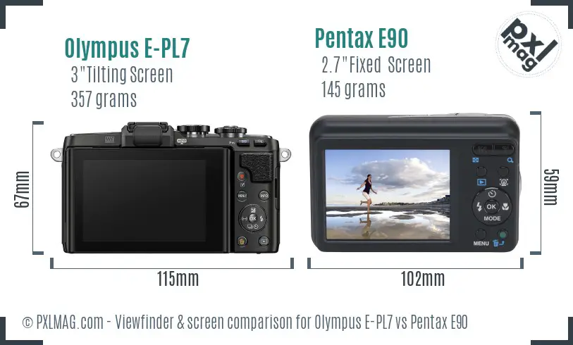 Olympus E-PL7 vs Pentax E90 Screen and Viewfinder comparison