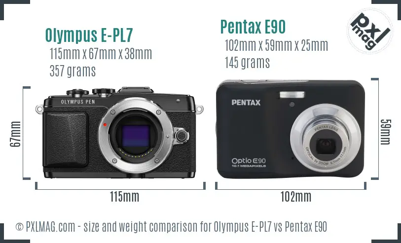 Olympus E-PL7 vs Pentax E90 size comparison