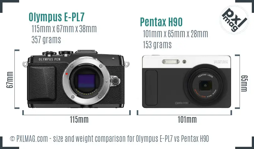 Olympus E-PL7 vs Pentax H90 size comparison