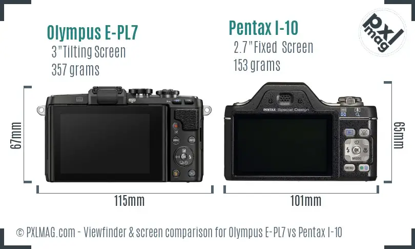 Olympus E-PL7 vs Pentax I-10 Screen and Viewfinder comparison