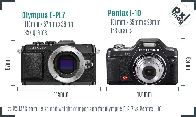 Olympus E-PL7 vs Pentax I-10 size comparison