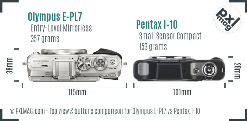 Olympus E-PL7 vs Pentax I-10 top view buttons comparison