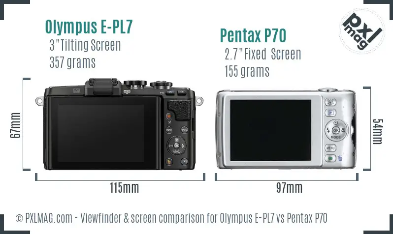 Olympus E-PL7 vs Pentax P70 Screen and Viewfinder comparison
