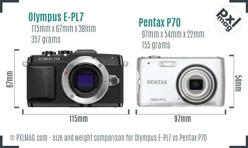 Olympus E-PL7 vs Pentax P70 size comparison